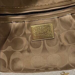 Coach Poppy Gold and Tan Backpack